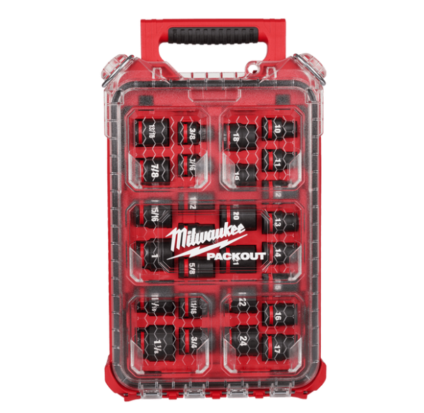 Milwaukee 49666804 SHOCKWAVE™ 1/2″ Drive 27pce Metric + SAE Standard Impact Socket PACKOUT™ Set