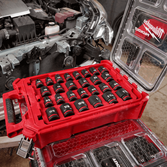 Milwaukee 49666804 SHOCKWAVE™ 1/2″ Drive 27pce Metric + SAE Standard Impact Socket PACKOUT™ Set
