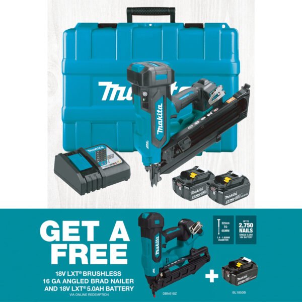 Makita DBN900RTE   18vLXT FramingNailer2x5.0AhKit