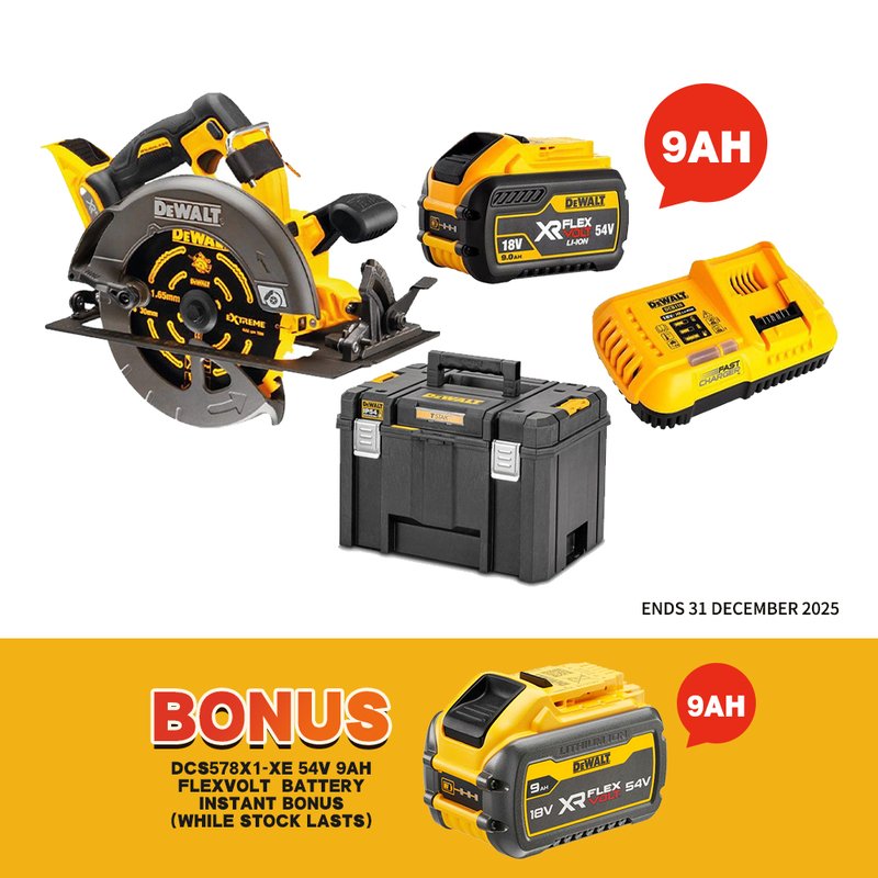 DeWalt DCS578X1-XE 54V 9.0Ah FlexVolt XR Li-Ion Cordless Brushless 184mm (7″) Circular Saw Combo Kit