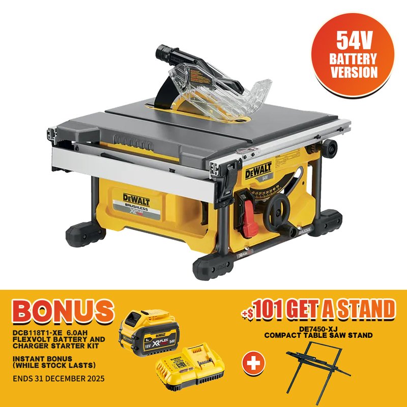 DeWalt DCS7485N-XJ 54V XR FlexVolt Li-Ion Cordless Brushless 210mm (8-1/4″) Table Saw – Skin Only