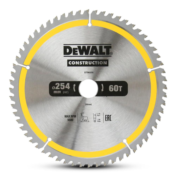 DeWalt DT90250-QZ 254mm (10″) 60T Construction Circular Saw Blade