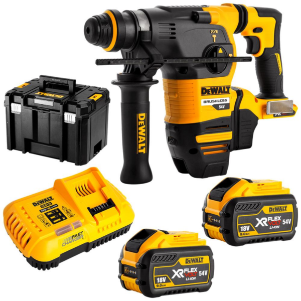 DeWalt DCH333X2-XE 54V FlexVolt XR Li-Ion Cordless Brushless 3-Mode 3KG SDS Plus Rotary Hammer Combo Kit