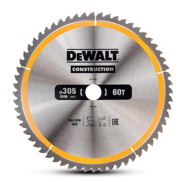 DeWalt DT1960-QZ 305mm (12″) 60T Construction Circular Saw Blade