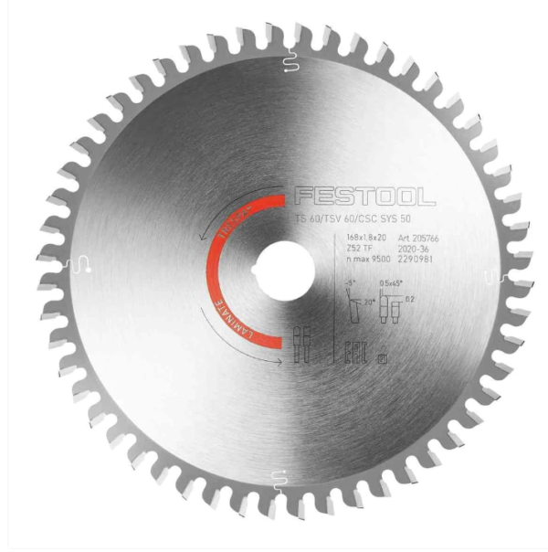 Festool HW 168×1,8×20 TF52 A (205766) 168mm (6-1/2″) 52 Tooth Aluminium Saw Blade