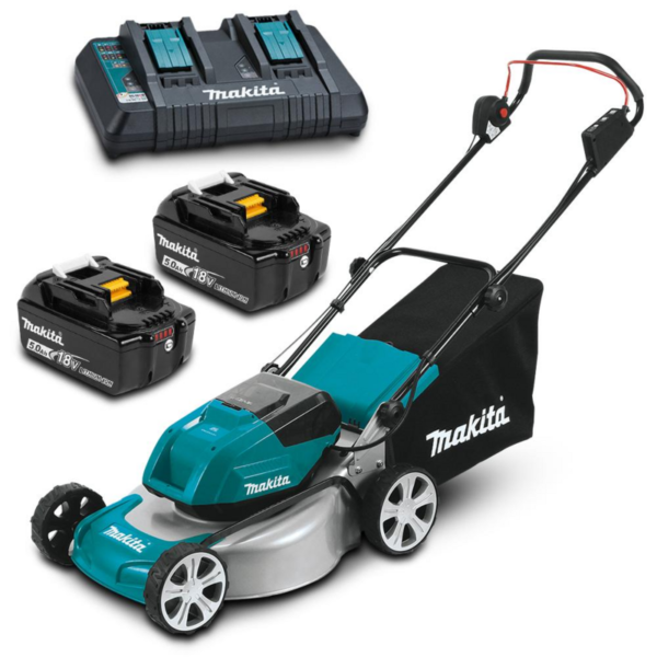 Makita DLM464PT2 36V (18V x 2) 5.0Ah Li-ion Cordless Brushless 460mm (18″) Lawn Mower Combo Kit